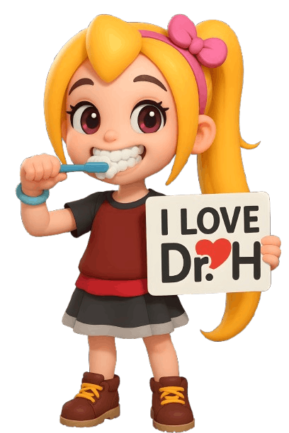 Friendly cartoon character brushing teeth