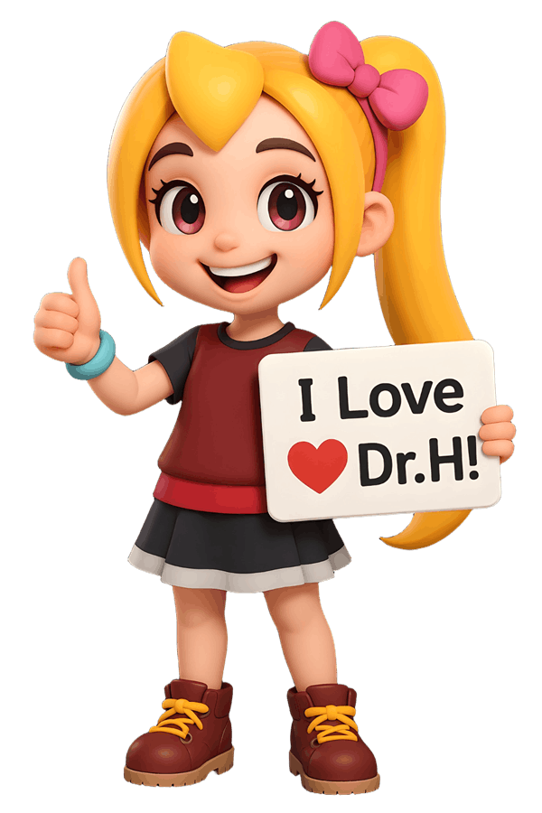Friendly cartoon character — kids love Dr.H